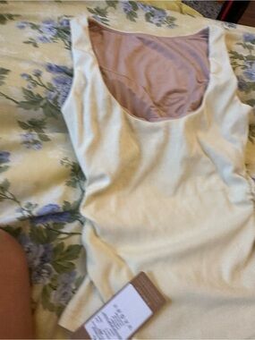 OGL Scoop Neck Bodysuit in Pale Yellow with Light Pink Lining